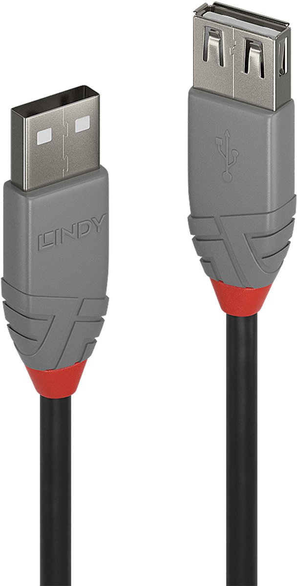 LINDY USB-kabel USB 2.0 USB-A stekker, USB-A bus 2.00 m Zwart, Grijs 36703