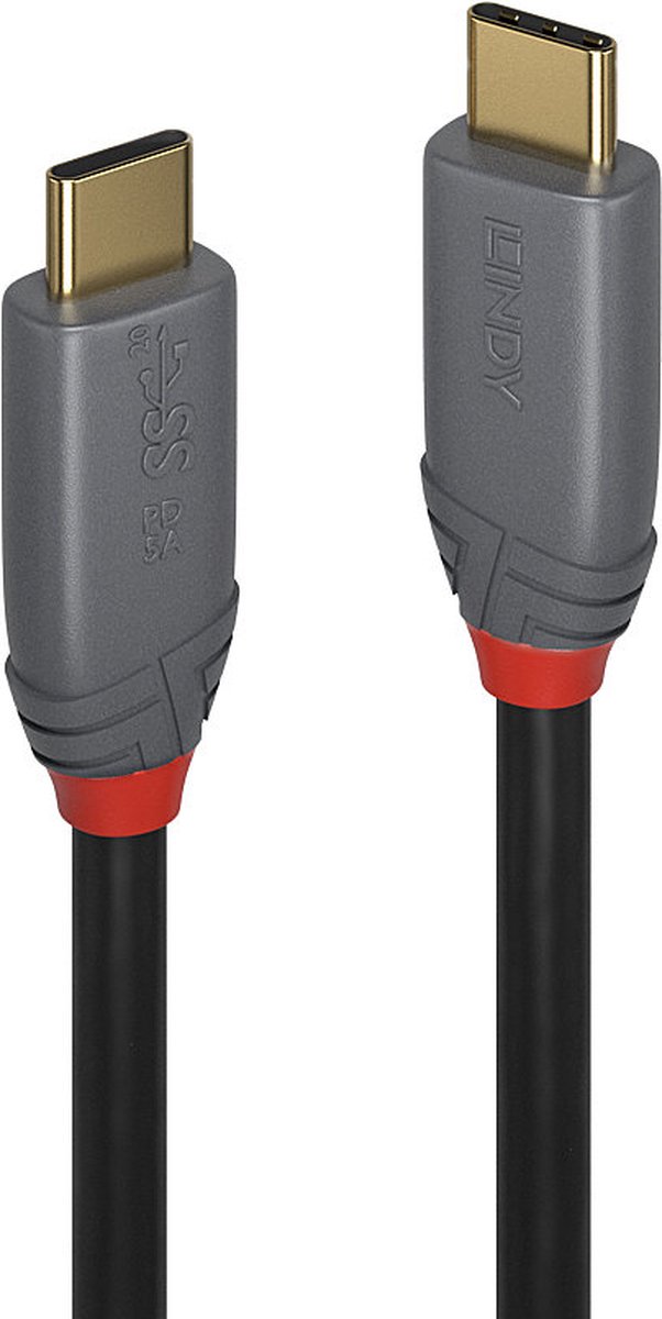 LINDY 36900 USB-kabel USB 3.2 Gen2x2 USB-C stekker, USB-C stekker 0.50 m Zwart, Grijs