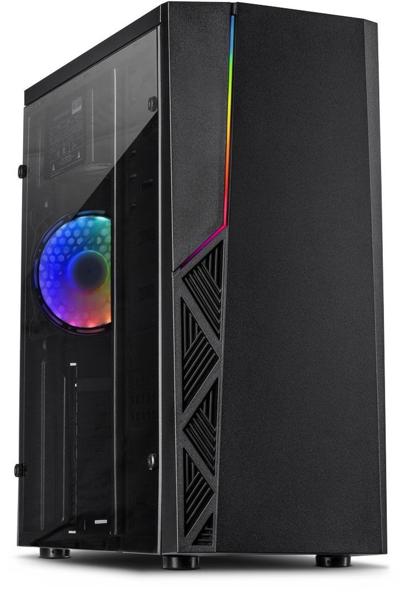 Inter-Tech B-02 RGB tower-behuizing 2x USB-A 2.0, USB-A 3.2 (5 Gbit/s), 2x Audio, Window-kit