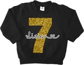 Verjaardag sweater 7 jaar glitter goud met naam-Maat 134/140