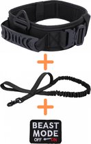 Always Prepared © Pro K9 Halsband + Riem + Patch - Hals 45-75 CM - Hondenhalsband - voor middel en grote honden - One Size Zwart