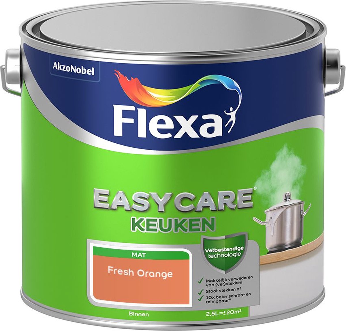 Flexa | Easycare Muurverf Mat Keuken | Fresh Orange - Kleur van het jaar 2005 | 2.5L