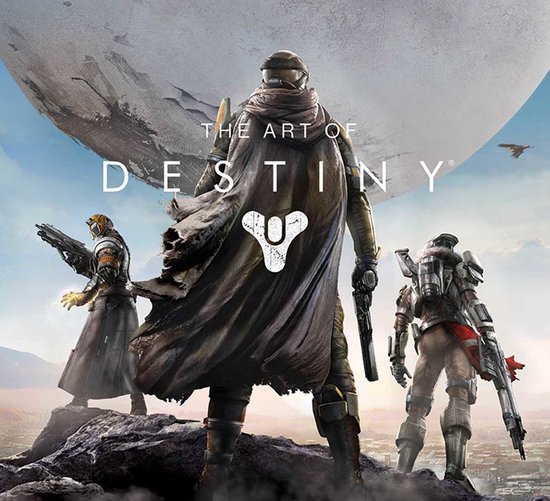 De voorkant van het boek 'The Art of Destiny' toont drie personages in futuristische bepantsering op een rotsachtige ondergrond, met een grote maan op de achtergrond.