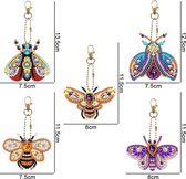 Diamond Painting - Sleutelhangers - Verschillende insecten - 5 stuks - Compleet Hobbypakket