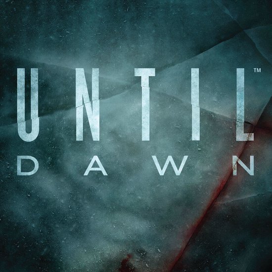 De titel 'Until Dawn' in grote letters op een donkere, ijzige achtergrond.