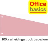 Scheidingsstroken trapezium tabbladen Office Basics - 2 gaats - roze rood karton - set 100 stuks