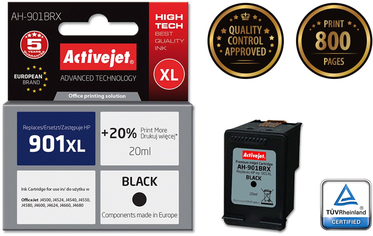 Compatibele inktcartridge Activejet AH-901BRX Zwart