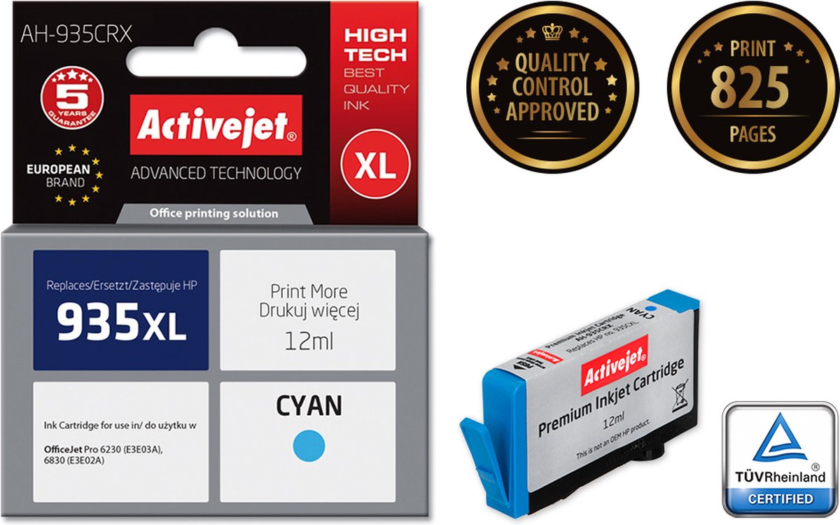 Ink Activejet AH-935CRX (replacement HP 935XL C2P24AE; Premium; 12 ml; Cyan)
