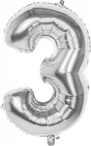 Folie ballon cijfer 3 zilver | 86 cm