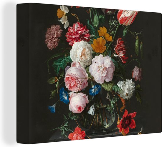 Feodaal weerstand bieden Lol Canvas Schilderij - Stilleven met bloemen in een glazen vaas - Jan Davidsz.  de Heem -... | bol.com