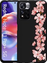 Xiaomi Redmi Note 11 Pro+ Hoesje Zwart Flower Branch - Designed by Cazy