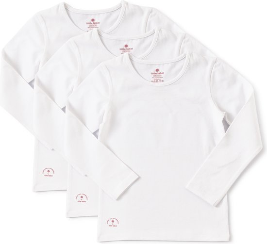Little Label T shirt lange mouwen Meisjes Maat 146-152/12Y - wit - 3-pack - 3 Stuks Wit T shirt - Zachte BIO Katoen