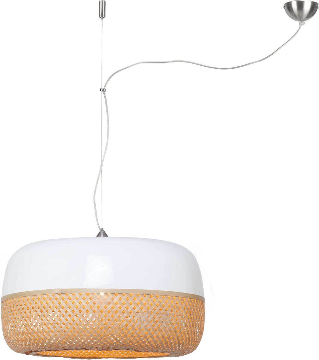 GOOD&MOJO Hanglamp Mekong - Wit/Bamboe - Plat - Ø60cm - Scandinavisch,Bohemian - Hanglampen Eetkamer, Slaapkamer, Woonkamer