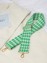 Bag Strap - Bagstrap - Tassenriem - Schouderband - Handtas - Verstelbaar - Groen Wit Motief - Houndstooth Motief - Gouden Gesp