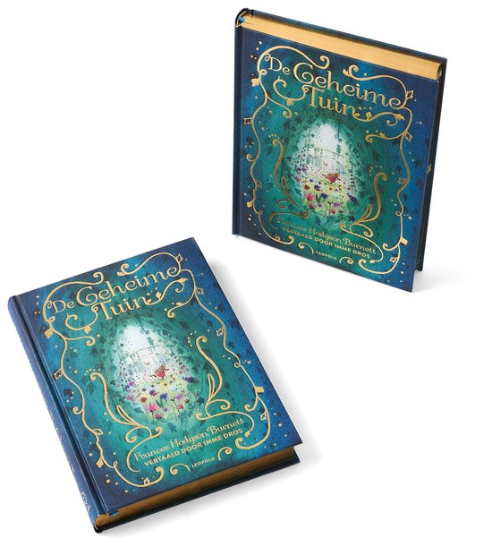 Twee boeken met deksel 'De Geheime Tuin' in sierlijke gouden letters op een groene achtergrond.