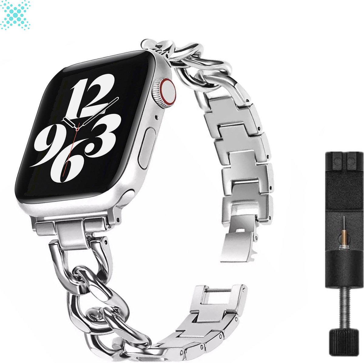 MY PROTECT - Luxe Metalen Chain Bandje - Geschikt Voor Apple Watch Bandje - Series 1/2/3/4/5/6/7/8/9/10/SE - 38mm - 40mm - 41mm - 42mm - Zilver