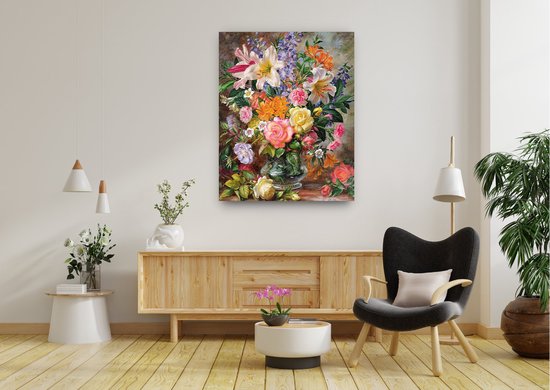 Schilderen Op Nummer Volwassenen - Do It Yourself Paintings - Kleurrijke Bloemen - Bloemen - Bloemen in Vaas - Kleurrijk - 40x50 cm - Canvas - DIY PAINTINGS
