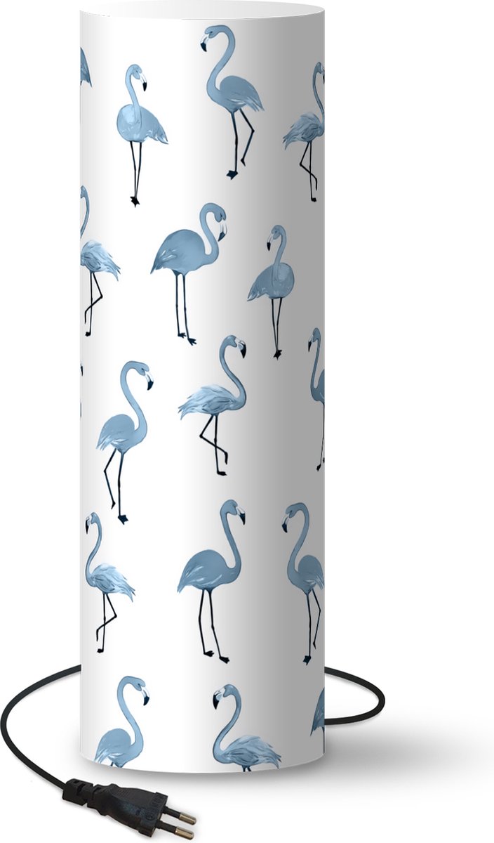 Lamp - Nachtlampje - Tafellamp slaapkamer - Flamingo - Blauw - Patronen - 70 cm hoog - Ø22.3 cm - Inclusief LED lamp