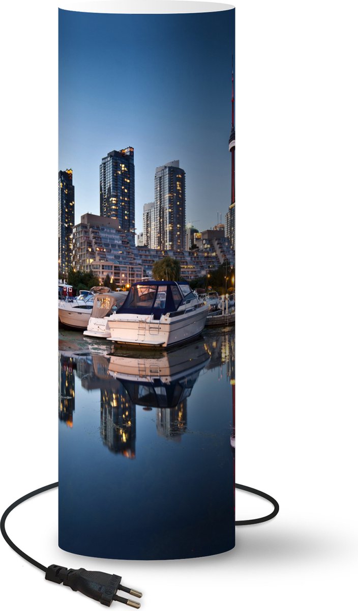 Lamp - Nachtlampje - Tafellamp slaapkamer - De gebouwen van Toronto weerspiegelen in het water - 70 cm hoog - Ø22.3 cm - Inclusief LED lamp