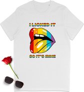 Stanley/Stella - T shirt heren en dames - Gay Pride - Grappig tshirt met print - Regenboog kleuren mond opdruk - Verkrijgbaar in unisex maten S t/m 3XL - T-shirt kleur: zwart en wit.