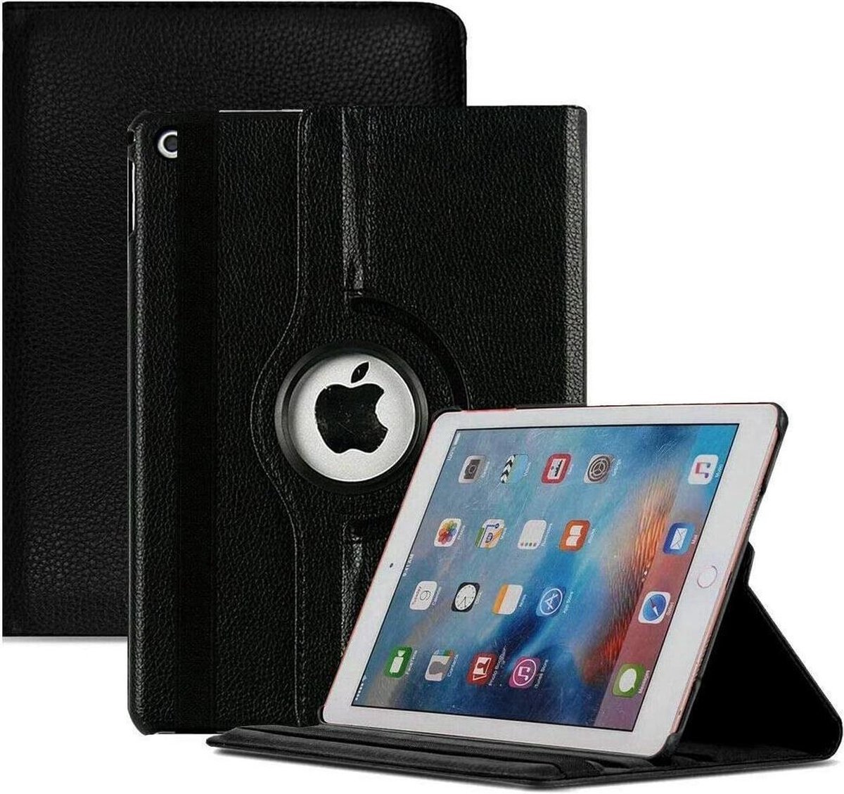 iPad AIR 9.7/5/6/7/8/9 - hoes iPad hoesje iPad case 360° draaibare Hoes Kunstleer - Zwart