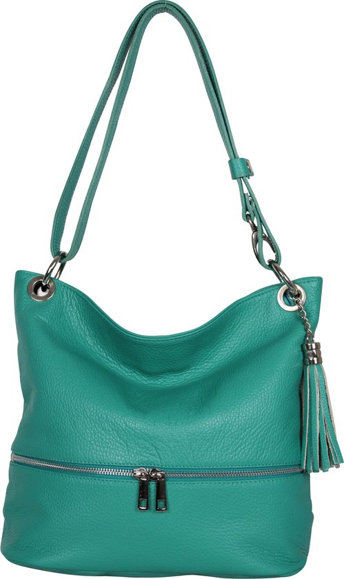 AmbraModa GLX37 - Italiaanse handtas, schoudertas, gemaakt van echt leer turquoise
