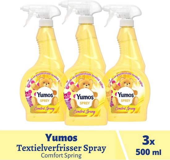 Yumos Textielverfrisser Comfort Spring 3x 500ml, textielspray verwijdert geuren en laat een frisse geur achter