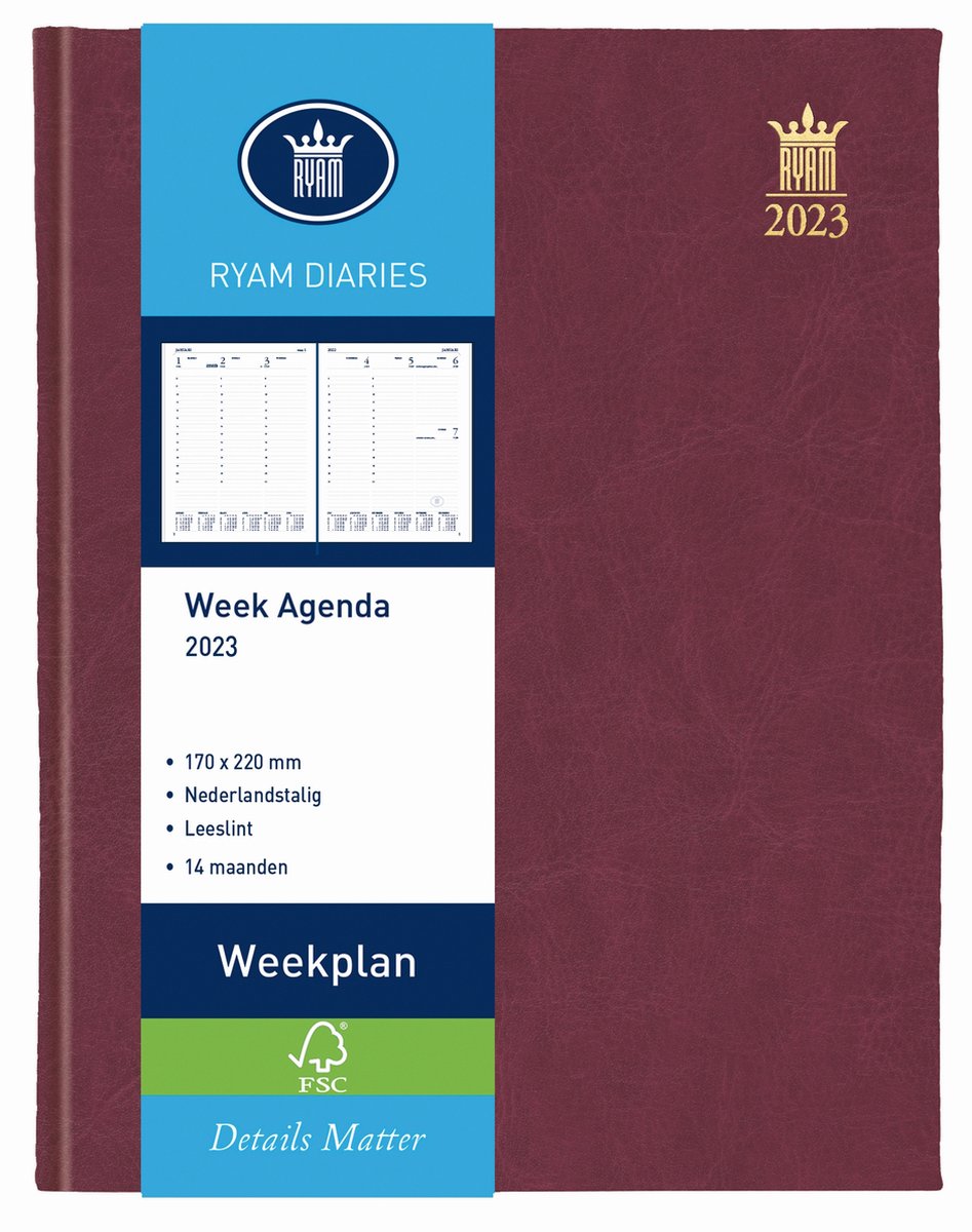 Agenda 2023 Ryam Weekplan Mundior 7dagen/2pagina's bordeaux