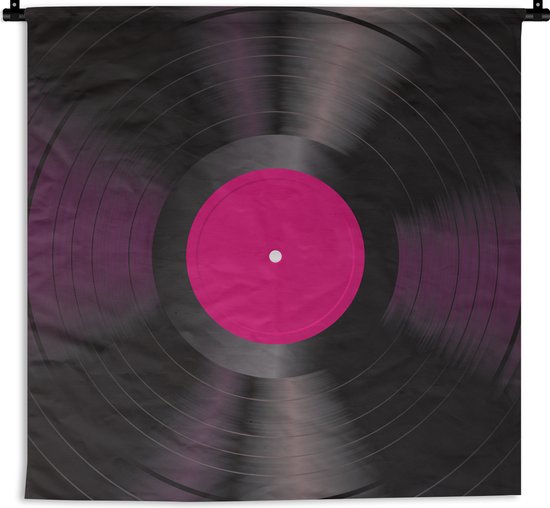 Wandkleed - Wanddoek - LP's vinyl - Roze - Retro - 120x120 cm - Wandtapijt
