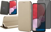 Hoesje geschikt voor Samsung Galaxy A13 4G - Book Case Lederen Wallet Cover Minimalistisch Pasjeshouder Hoes Goud - Tempered Glass Privacy Screenprotector