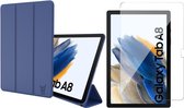 Hoes geschikt voor Samsung Galaxy Tab A8 2021 / 2022 - Trifold Smart Cover Book Case Leer Tablet Hoesje Blauw - Tempered Glass Screenprotector