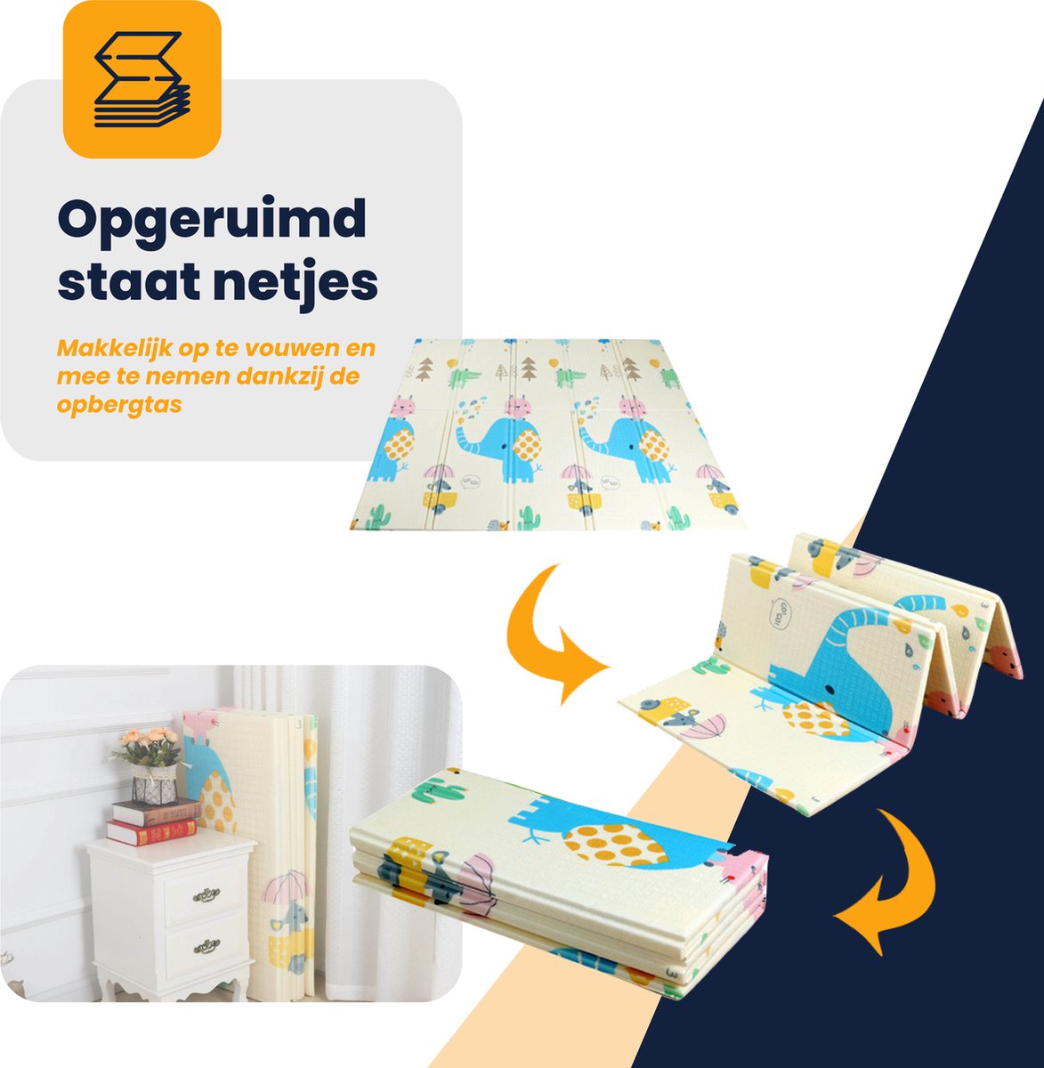 MIRO® Speelmat Baby Foam XL - Kruipmat - Opvouwbaar - Dieren & Verkeer - Kinder Speelgoed 1 Jaar - Dubbelzijdig Speelkleed - Tummy Time - Babygym 180 x 200CM - Incl. Opbergtas — afbeelding 3