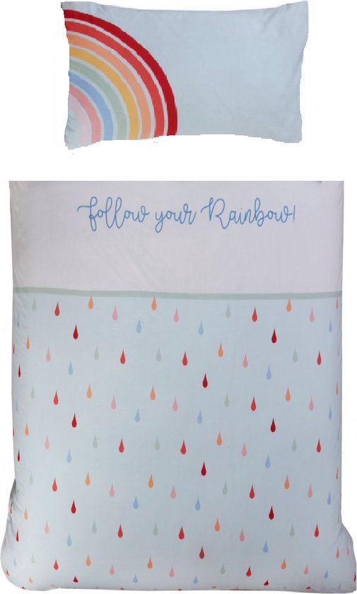 Regenboog dekbedovertrek - Follow your Rainbow - Lichtblauw - eenpersoons met 1 kussensloop