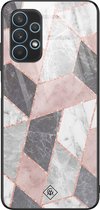 Casimoda® hoesje - Geschikt voor Samsung Galaxy A32 4G - Stone grid marmer / Abstract marble - Luxe Hard Case Zwart - Backcover telefoonhoesje - Roze