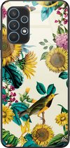 Casimoda® hoesje - Geschikt voor Samsung Galaxy A32 5G - Zonnebloemen / Bloemen - Luxe Hard Case Zwart - Backcover telefoonhoesje - Geel