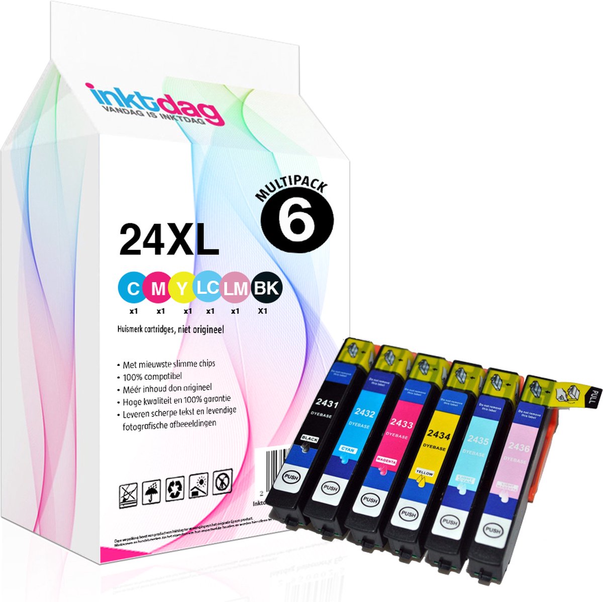 Inktdag huismerk Epson 24XL multipack, 24 xl inktcartridge voor 6 packs (1* Zwart, C, M, Y, LC, LM) voor Epson Expression Photo XP850, XP750, XP950, XP55, XP860, XP760, XP960 serie
