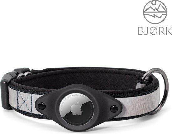 BJØRK Hondenhalsband Airtag - Reflecterend - Zwart - Verstelbaar - 25 tot 40 cm - Tracker- GPS - Geschikt voor Apple Airtag