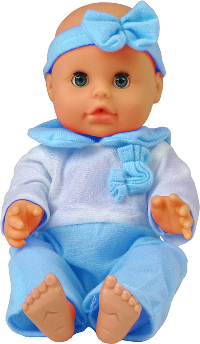 Poupée bébé - poupée pipi - 30 cm - avec biberon et pot - bleu