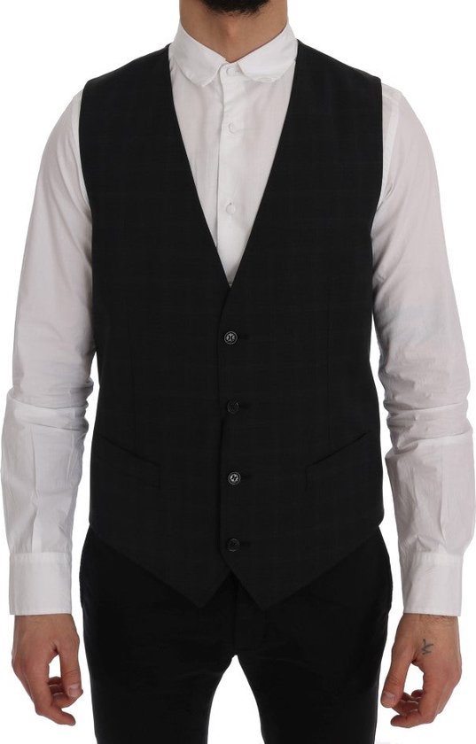 Dolce & Gabbana Gray Striped Wool Logo Vest Gilet Vests main image 1
