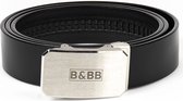 Black & Brown Belts - 150 CM zwarte Leren Riem - Zilveren Gesp Edged - Automatische Riem Zonder Gaatjes - Inclusief Op-Maat-Maak-Video - Echt Runderleer - Meerdere Maten & Kleuren - Uniek Cadeau