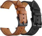 YONO Bracelets en Cuir Set 20mm - Zwart / Marron - convient pour Samsung Galaxy Watch 5 / Pro / 4 / 3 / Active 2 - Garmin Approach / Forerunner / Venu 2 Plus / SQ / Vivomove - Polar Ignite / Unite - Huawei - Pack de 2