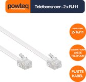 Powteq - Câble téléphonique de 15 mètres - Avec prises RJ11 - Wit - Câble plat - Pour téléphone fixe