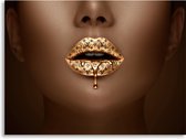 PosterGuru - Canvas Schilderij Golden Woman - LV - Gouden Lippen - 100 x 75 cm