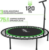 GoodVibes - Opvouwbare Fitness Trampoline voor Binnen en Buiten - Diameter 101 cm - In hoogte verstelbare handgreep - Max. 120 kg - Met Rubberen Ophanging / Vering - Mini Rebounder - Groen