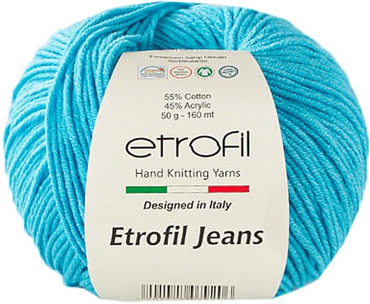 Etrofil Garen Jeans Aqua Blauw No 21 55% Katoen 45% Acryl- Amigurumi Haak- en Breigaren