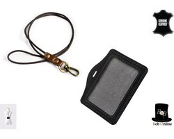 Bob Online ™ - Setje – Zwart Lederen – ID-badgehouder + Lederen Lanyard – Black Leather – ID Badge Holder + Leather Lanyard – ID-badgehouder – Lanyard – Nekkoord – Neck Cord – Lanyard – Lanyard Sleutelhanger