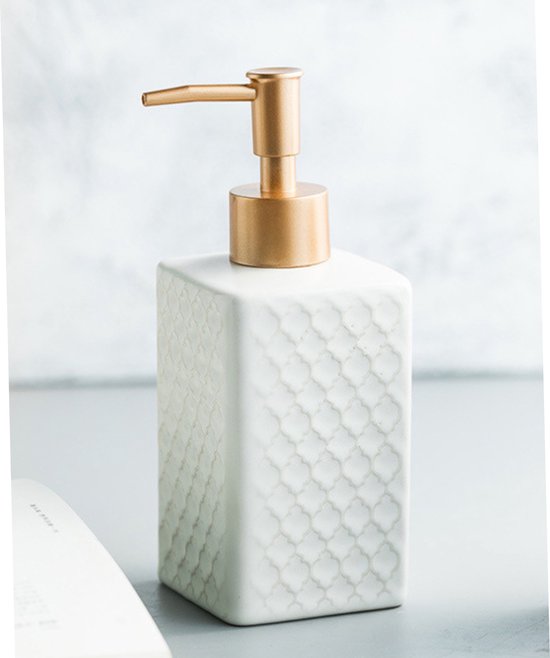 Foto: Zeepdispenser zeeppompje porselein collectie wit 350ml keramiek 7x7x18cm