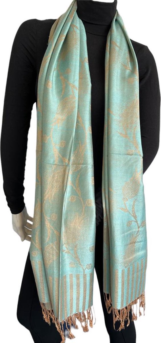 Sjaals- Dames Pashmina Sjaal met Tulp patronen- Fijn geweven omslagdoek 215/7- Lichtblauw