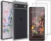 Hoesje geschikt voor Google Pixel 6a - Anti Shock Proof Siliconen Back Cover Case Hoes Transparant - 2x Tempered Glass Screenprotector