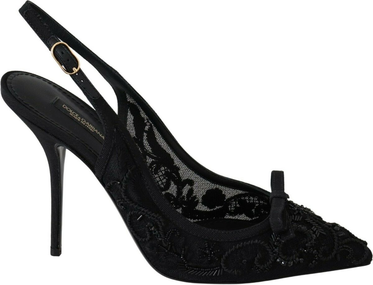 Zwarte tule Ricamo hakken Slingback schoenen bol